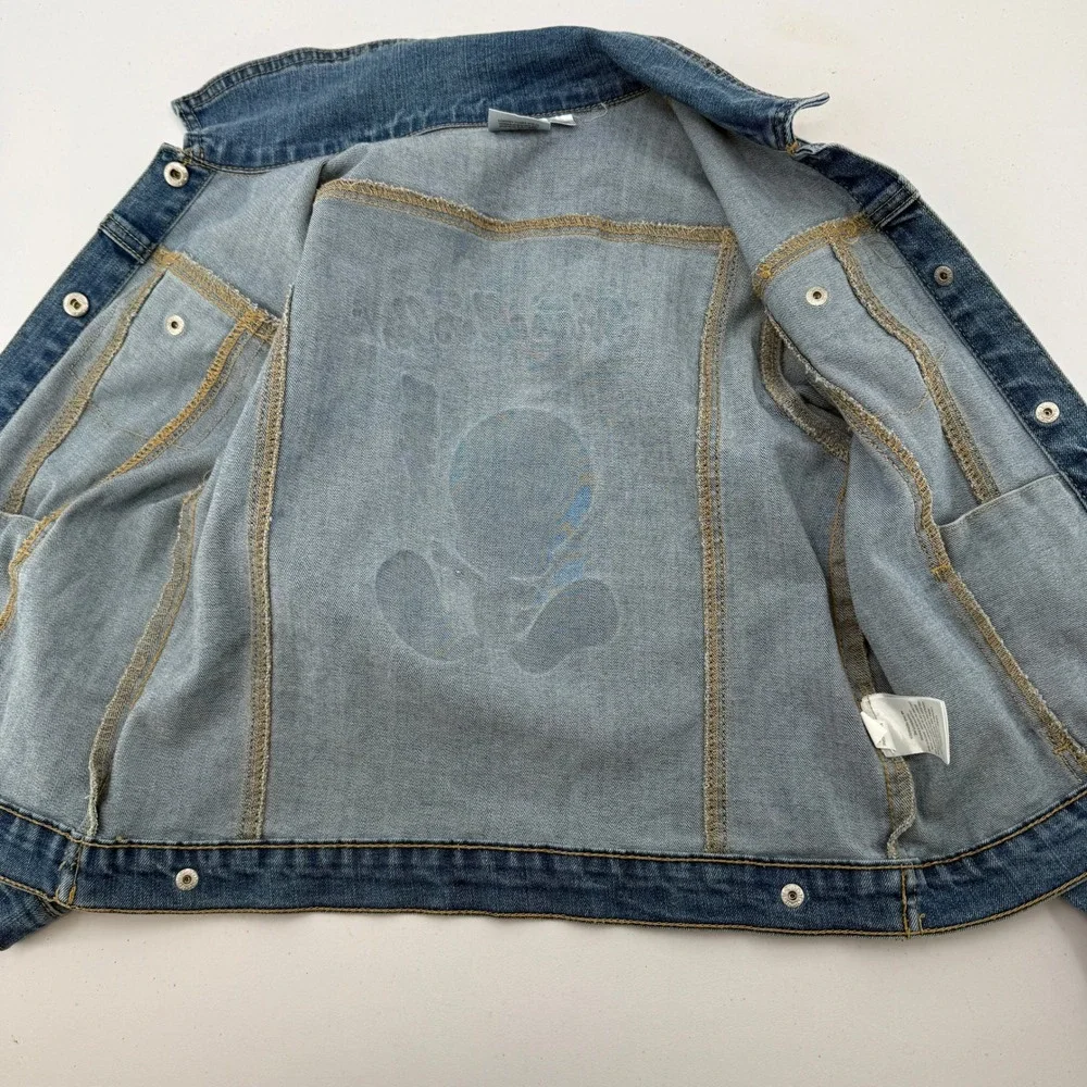 Looney Tunes Denim Jacket Girls Size L 10/12 Blue Tweety Bird That's All Folks